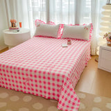 Yeknu Peter Garden Rabbit Bedding Set Double Layer Lace Plaid Duvet Cover Set Bed Sheets Set Pillowcase Single Double Queen Size Decor