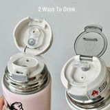Yeknu  500ml Fashion Cartoon Stainless Steel 316 Vacuum Flask With Straw Portable Girl Student Thermos Mug Travel Tumbler