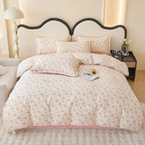 Yeknu Spring and summer pure cotton small fresh four-piece set, bedding sheet quilt cover, cotton student dormitory three-piece set