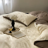 Yeknu High-end Tribute Satin 100% Cotton Bedding Set Luxury Skin-friendly Duvet Cover Set with Sheets Simple Comfortable Quilt Covers