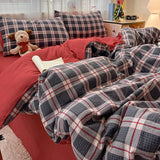 Yeknu  Floral Printed A-Class Ultra-Soft 100% Knitted Double Layer Yarn Bedding Set - 3/4 Pcs Student Dorm Fitted Sheet