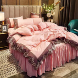 Yeknu  Lace edge bed skirt bed cover matte four piece set, 1.5m 1.8m European style thickened version