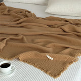 Yeknu  1pc Blanket 100% Cotton Sofa Towel Tassels Bed Linen Solid Color Shawl manta Skin-friendly Plaid Home Blankets
