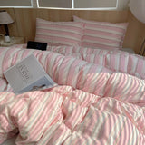 Yeknu Nordic Ins Bedding Set Pure Cotton Duvet Cover Set Bed Sheets Set Skin-Friendly Single Twin Full Queen Size Flat&Fitted Sheet