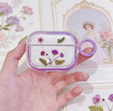 Yeknu  Cute dried flower transparent headphone case protective cover with circular ring and shock-absorbing protective cover