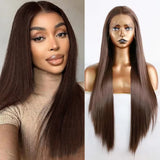 Yeknu  Dark Brown Wig Synthetic Lace Frong Wig Silk Straight Hair Glueless Wig for Women  Long Women'S Wigs Cosplay Chocolate Brown Wig