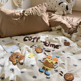 Yeknu Cartoon Animal Embroidery Bedding Set For Adults Kids Cute Flat Fitted Sheet With Pillowcases Washed Cotton Colorful Full Size