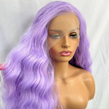 Yeknu  Light Purple Curly Lace Front Wigs for Women Syntheitc Hair Free Part Long Natural Wavy Lavender Colored 13X4 Frontal Party Wigs