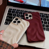 Yeknu  Ins Winter Wine Red 3D Pleats Wrinkle Phone Case for iPhone 12 13 14 15 16 Pro Max Soft Matte Cases for iPhone 11 Back Cover