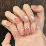 Yeknu  10pcs Handmade Short Press on Nails Sweet Cute Bow Decor Korean Fake Nail Tips Wearable Reusable Pink Cat Eye Design False Nails