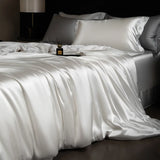 Yeknu  Luxury Mulberry Silk Duvet Cover Set High End Satin Solid Color Quilt Cover and Pillowcases Soft Silky King Size Comforter Cover