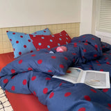 Yeknu  Polka Dot Bedding Set Blue Red Dots With Pillowcases Fitted Sheet For Teen Girls Women Cozy Bedroom Decor Full Queen Size
