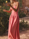 Yeknu  Jastie 100% Cotton Camisole Backless Long Dress Women's Summer New Waist Hugging Long Skirt Peach Red Beach Slim Fit Dress