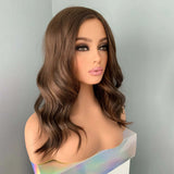 Yeknu  Brown Wig Short Wavy Synthetic Lace Front Wig Natural Frontal Chocolate Brown Brunette Hair Lace Wigs for Women Party Cosplay