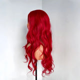 Yeknu  Red Wigs Long Wavy Wig for Women Synthetic Middle Part Natural Curly Body Wave Heat Resistant Fiber Wig for Daily Party Cosplay
