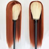 Yeknu  Ginger Orange Color Long Straight Hair 13*4 Lace Front Wigs Copper Red Hair Glueless Pre Plucked Synthetic Lace Front Wigs