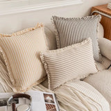 Yeknu  1Pcs Striped Throw Pillow Cover Decorative Square Cushion Case for Sofa Home 45x45/50x50/30x50cm Hemp Pillowcase With Tassels