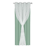 Yeknu  1/2Panel Blackout Curtain Double-Layer Pompom Grommet Eyelet Top Blackout Drape Voile Tulle Window Blind for Bedroom Living Room