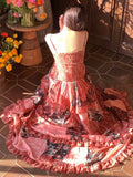 Yeknu  Holiday Seaside Lace Retro Floral Printed Dress Summer Sleeveless Backless Beach Suspender Dresses Women Casual Long Dress