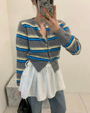 Yeknu  Knitted Autumn Cardigan Women Slim Fashion Striped Print Ladies Cropped Cardigans Korean Style Woman Sweater Coats