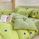 Yeknu  Textiles Soft Four-piece Bedding Set Pillowcase Purple Washed Cotton Flower Duvet Cover for Children Women Men Bed Sheet
