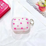 Yeknu  Cute colored sticker pink star shaped transparent TPU headphone case protective cover, anti drop with keychain