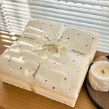 Yeknu Ins floral print Bedding set knitted cotton Flat sheet set Four pieces duvet cover double layer-yarn 4Pcs Cute Fitted sheet