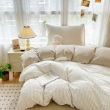 Yeknu INS Seersucker Stripes Duvet Cover Pillowcases Flat Sheet Girls Bedding Set Washed Cotton Solid Color Bed Linen Single Size
