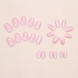 Yeknu  24pcs Water Wave Cat's Eye Press on Nail French Small Flower Artificial Fake Nails Seamless Removable False Nail