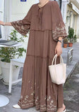 Yeknu  Summer A-Line Long Dress Women Embroidery Fashion Ruffle Pleated Patchwork Loose Ladies Dresses Korean Style Woman Dress