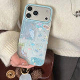 Yeknu  Blue Ocean Jellyfish Glitter Soft Protective Back Cover Phone Case for iPhone 13 14 15 16 17 Pro Max 17Air Glossy Fish Case