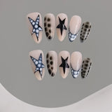 Yeknu  10pcs Handmade False Nails y2k Star Crocodile Pattern Design Fake Nails Wearable Reusable Sweet French Almond Press on Nails