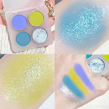 Yeknu  4-Color Eyeshadow Palette Cut Off Eye Makeup Purple Green Eye Shadow Glitter Pearly Colorful Eyeshadow Korean Eye Makeup Palette