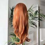 Yeknu  Long Wavy Layered Auburn Synthetic Hair Copper Red 13X4 Lace Front Wigs for Women Ginger Orange Body Wave Daily Party Cosplay