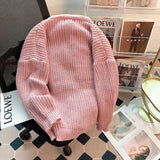 Yeknu  Women V-Neck Pink Cardigan Loose Long Sleeve Knit Sweater Harajuku Vintage Y2k Oversize Japanese Cashmere Sweater 2000s Clothes