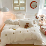 Yeknu New Embroidered Teddy Velvet Bedding Set Winter Warm High-end Soft Warmth Duvet Cover Set with Sheet Quilt Cover and Pillowcases