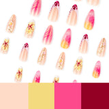Yeknu  24pcs French Leopard Print Gradient Fake Nails 3D Flowers Press on Nail Short Almond False Nail for Women&Girl Full Cover Nail