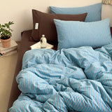 Yeknu Simple Style Bedding Set Nordic Striped Duvet Cover Set 100% Cotton Flat Sheet Single Twin Size Double Bed Sheet Set For Bedroom
