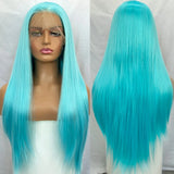 Yeknu  Long Blue Lace Front Wig Silky Straight Synthetic Hair Free Part Light Blue Kinky Straight 13X4 Frontal Colored Wigs for Women