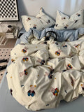 Yeknu Korean Style Ins Retro Fresh Floral Washed Cotton Bed Four Piece Duvet Set, Student Dormitory Bed Sheet Three Piece Set