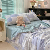 Yeknu  new cloud-feeling double-layer yarn summer quilt air conditioner quilt four-piece set soft small fresh machine washable