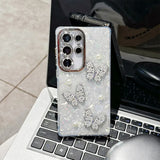 Yeknu  Butterfly Pearl Silicone Phone Case For Samsung S25 Ultra S24 Ultra A56 A55 A17 A07 A36 S23 FE A16 A15 A06 S24 FE Cover Funda