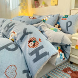 Yeknu 100% Cotton 4-Piece Duvet Cover Set (1 Duvet Cover 2 Pillowcases 1 sheet), Minimalist Cartoon Design, Ultra-Soft Bedding Set