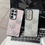 Yeknu  Butterfly Pearl Silicone Phone Case For Samsung S25 Ultra S24 Ultra A56 A55 A17 A07 A36 S23 FE A16 A15 A06 S24 FE Cover Funda