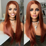 Yeknu  Long Silky Straight Wigs for Women Copper Red Synthetic Lace Front Wig Daily Use Brown Wig Heat Resistant Fiber