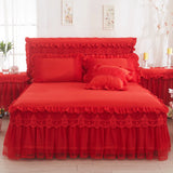 Yeknu  1 Piece Lace Bed Skirt +2pieces Pillowcases bedding set Princess Bedding Bedspreads sheet Bed For Girl bed Cover King/Queen size