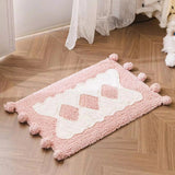 Yeknu  Lovely Cotton Bedroom Rug Soft Handmade Pompom Bathroom Mat Carpet Long Bedside Decorative Tidy Pad Aesthetic Home Room Decor