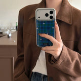 Yeknu  Ins Blue Green Grid Stars Phone Case For iPhone 17 16 15 14 Pro Max 13 17promax Case Silver Premium Edge Shockproof Back Cover