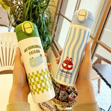 Yeknu  460ml Cartoon Stainless Steel 316 Vacuum Flask With Straw Leak-Proof Double Drink Kids Student Water Bottle Travel Tumbler