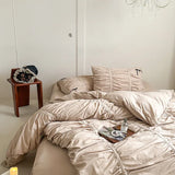 Yeknu Ruffles Pleated White Duvet Cover Set Double Queen King Twin Cotton Microfiber Bedding Set Flat/Fitted Sheet Pillowcases